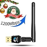 Wsky 1200Mbps Wireless USB Wifi Adapter - Best Dual Band (2.4G/300Mbps+5.8G/867Mbps), USB Laptop Network Adapters, Perfect for Win10/8.1/8/7/XP Mac OS 10.4-10.12 Linux( Kernel 2.6x-4.1x)