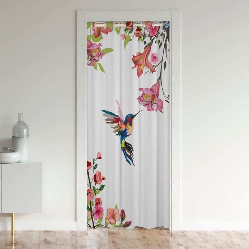 Hummingbird Doorway Curtains Privacy Sping Floral Butterfly Closet Door Curtain for Bedroom 30%-50% Blackout Room Darkening Thermal Insulated Curtain Drape for Doors Windows 1 Panel 106x203cm