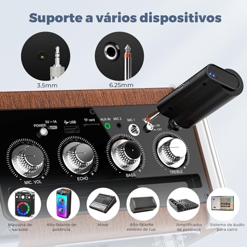 JYX Microfones Sem Fio Profissionais UHF Duplos para Karaokê, Sistema Dinâmico com Receptor Recarregável, Saída 6,35mm & 3,5mm, Plug and Play, para Karaokê, Festa, Aula