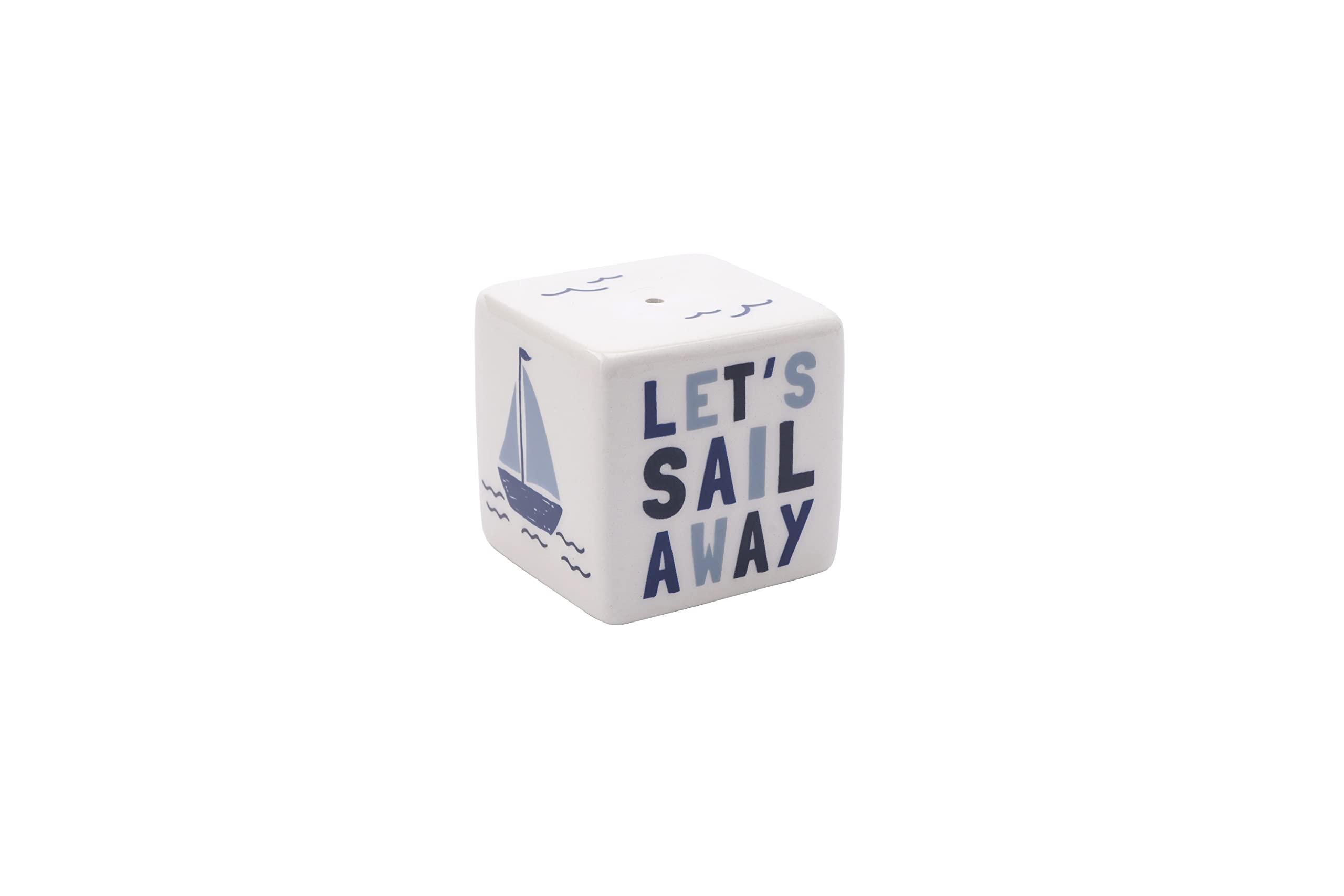CGB Giftware | Square Nautical Light Pull |’Let’s Sail Away’ Sailing Boat| White Blue | Cord Pull for Bathroom Lighting Blinds Curtains Ceilings Fans | The Drawer Pull Collection | GB06419