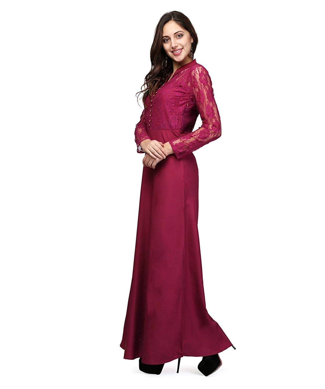 v&m women's pink lace party wear long maxi gown dress