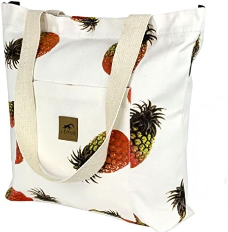 Canvas Shoulder Tote Bag - Large Eco-Friendly Zippered Tote with Front Pocket by Lemur Bags