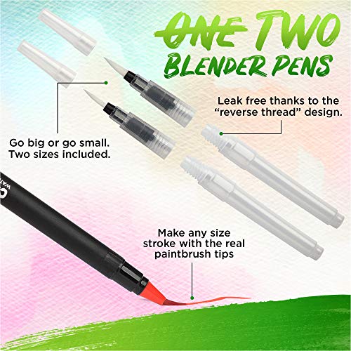 Crafty-Croc-Watercolor-Paint-Brush-Pens-Set-of-24-Vibrant-Water-Color-Brush-Markers-with-Real-Nylon-Tips-for-Watercolor-Painting-and-Hand-Lettering-Includes-Travel-Case-and-2-Water-Blending-Brushes