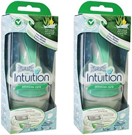 Wilkinson by Schick Intuition Sensitive Care Razor with 1 Refill Cartridge and Shower Hanger (2 Pack) + FREE Curad Bandages 8 Ct