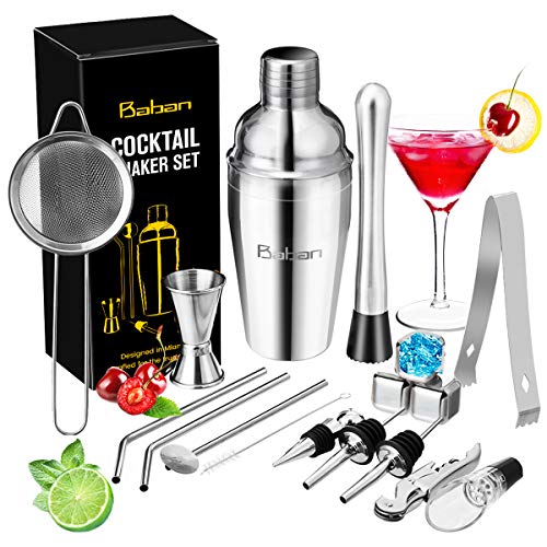 Cocktail Shaker Set/Bartender Kit, Baban 17 Pcs Stainless Steel Bar Tool Sets with 18oz Cocktail Shaker/Whiskey Stones/Fine Mesh Sieve Strainer/Straws, Professional Bar Accessories with Cocktail Book - Thumbnail 7