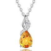 FANCIME Citrine Necklace 14K Solid White Gold Teardrop Pendant with Diamond November Birthstone Necklace Jewelry Gifts for Mom Women