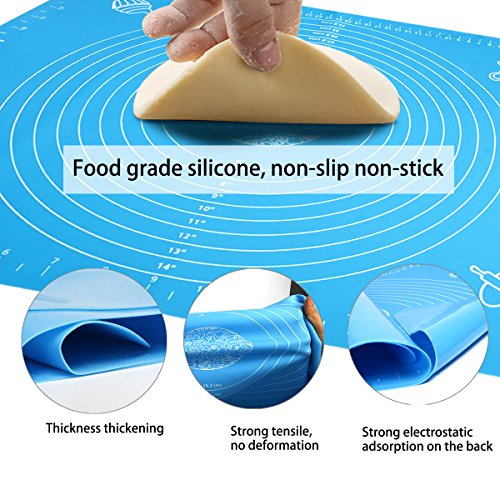 Silicone Baking Mat with Measurements, Amytalk Non-stick Pastry Mat For Rolling Dough Liner Heat Resistance Baking Pad Pastry Board, Reusable, Blue - Thumbnail 3