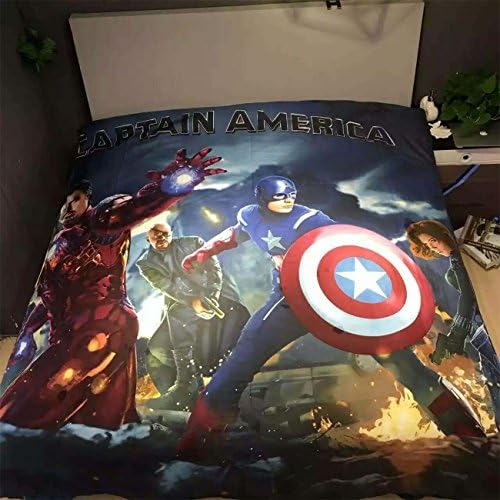 NOOS 3D Cartoon Batman Spider man Bedding Set 100%Cotton Kids Boys Bedding 4PC ,1Duvet Cover,1Fitted Sheet,2Pillow Case Queen/Full Twin Size