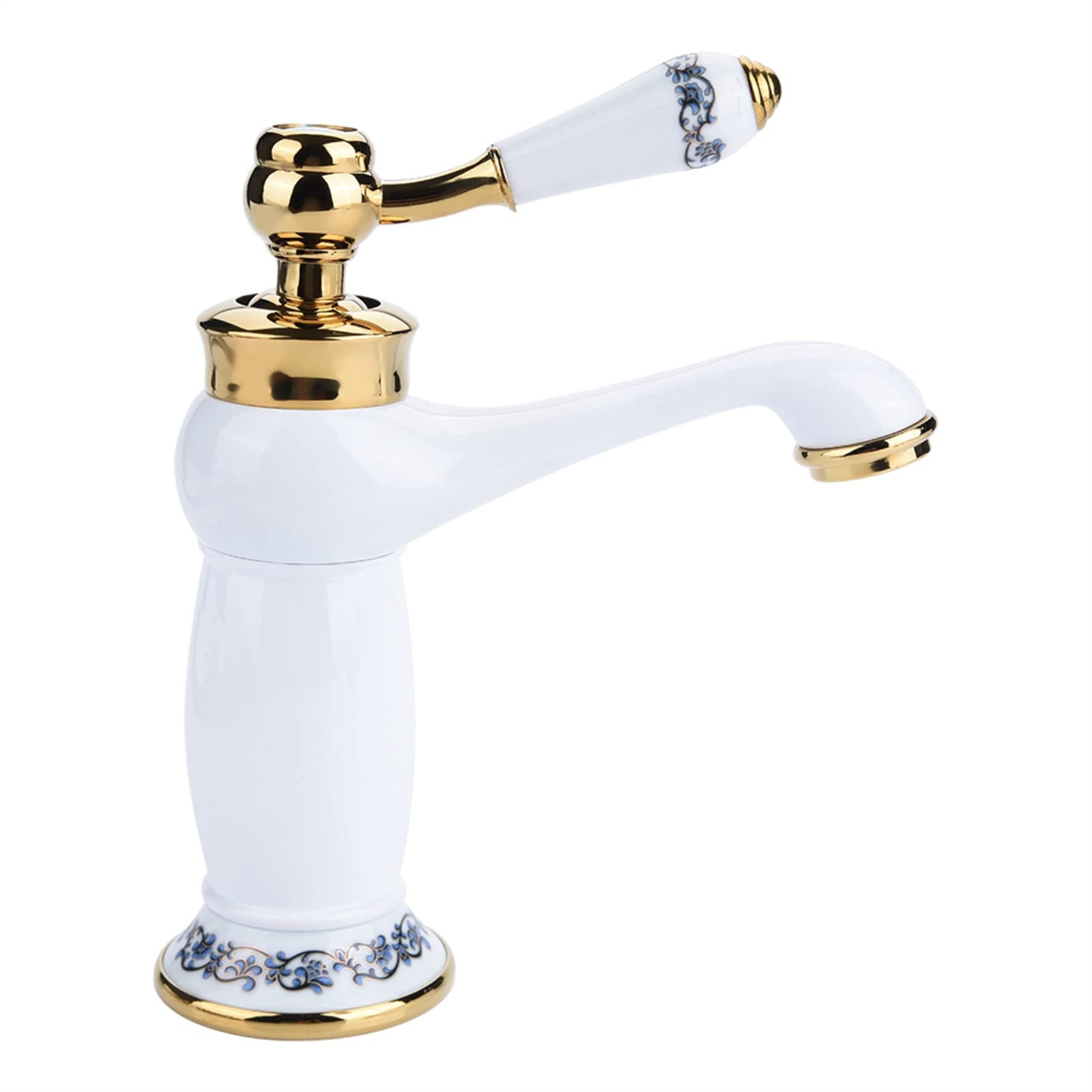 Vintage Floral Ceramic Single Handle Mixer Tap Cold Hot Water Bronze Faucet for Bathroom Basin Sink Home Decoration(White)