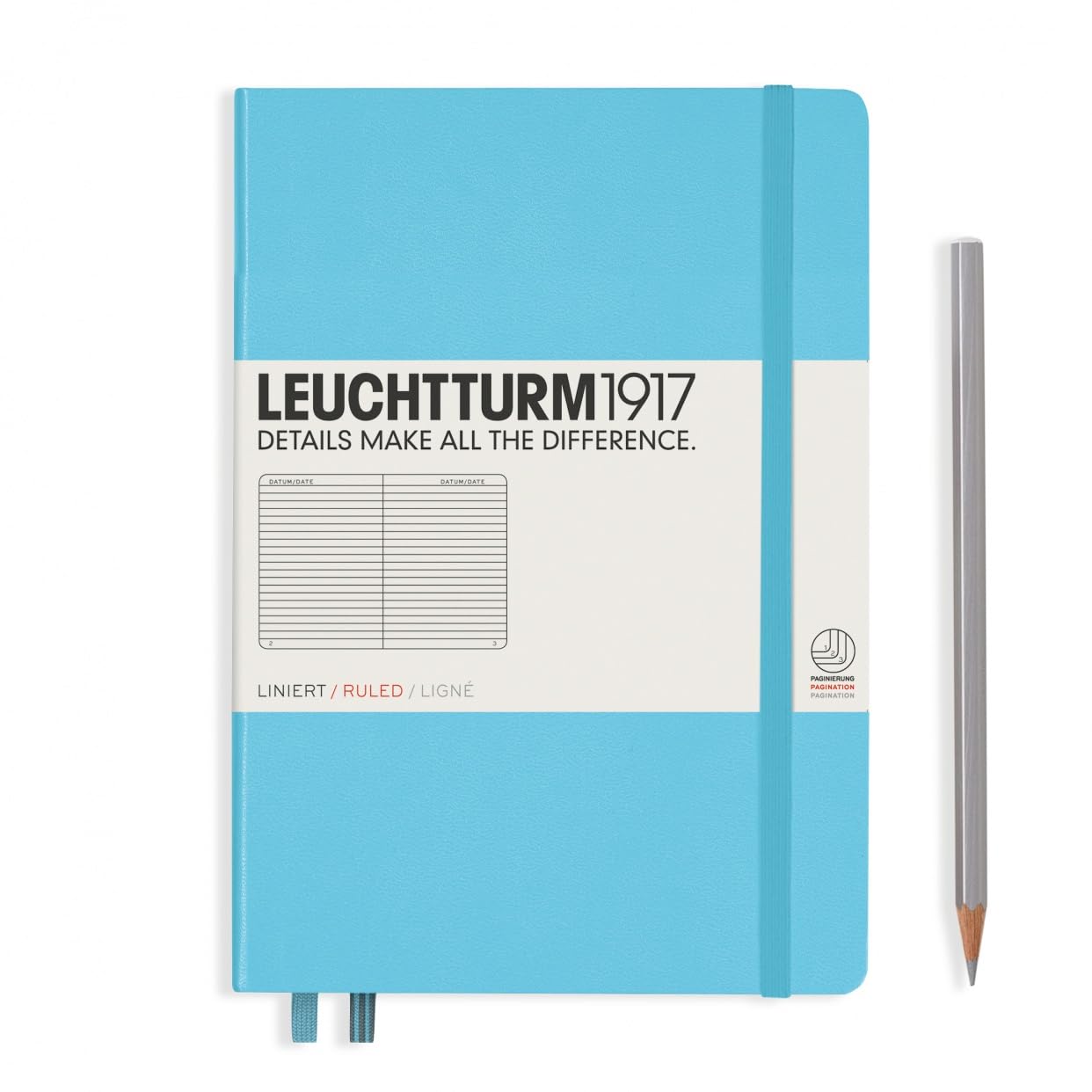 LEUCHTTURM1917 A5 Notebook (Medium), Hardcover, 249 Pages Single Liniert Ice Blue