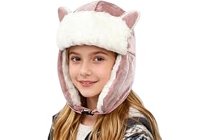 Girl Kids Trapper Hat Winter Earflap Hat Fleece Ushanka Caps with Cat Ears Cute Fur Cap for 6-10 Ski Cap