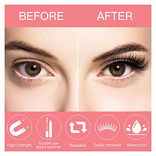 5 Pairs Magnetic Eyelashes with Eyeliner Kit, Shinyevfd Upgraded 3D Magnetic Lashes Pack Natural Look with Tubes Magnetic Eyeliner Kit & Unique Applicator Tool
