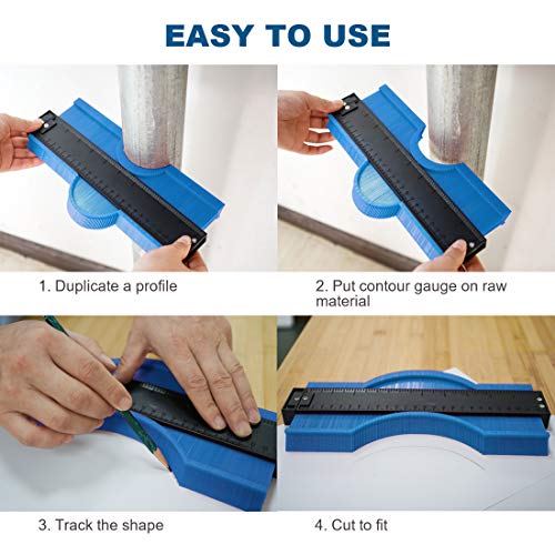 Upgrade 2 PCS Contour Gauge Duplicator Shape Profile DIY Woodworking Tools 10inch Blue Widen and 5inch Red
