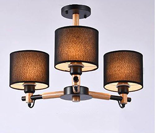 Alus クリエイティブpersonalizedレストランシャンデリア北欧リビングルームベッドルームライト布シェード天井ランプledシンプルモダン木製照明 3 Head 54 ブラック 予約 37cm