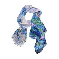 WellLee Monet Claude Water Lilies Oil Painting Shawl Wrap Sheer Scarves, Chic Custom Oblong Chiffon Scarf for Outdoor
