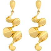 Chunky Gold Twisted Earrings for Women, 14K Gold Long Geometric Abstract Drop Dangle Earrings Charm Irregular Statement Jewelry Accessories Gifts