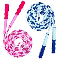 iRunning 2-Pack Kids Jump Ropes, Adjustable Skipping Rope with Soft Rubber Bead for Kids, Children and Students Keeping Fit, Training, Workout- 9 Feet (Pink, Blue)