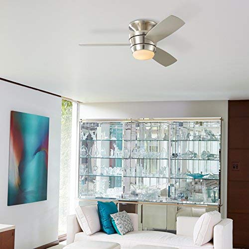 Harbor Breeze Mazon 44-in Brushed Nickel Flush Mount Indoor Ceiling Fan with Light Kit and Remote (3-Blade) (Renewed)