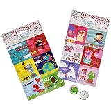Gift Boutique 36 Count Valentine Cards for Kids with Matching Pins in 12 Assorted Cute Designs Including Cat, Lion, Frog, Fox, Owl, Bear, Cupcake, Balloons, I Love You and More.