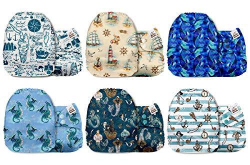 Mama Koala One Size Baby Washable Reusable Pocket Cloth Diapers, 6 Pack with 6 One Size Microfiber Inserts (Voyage)