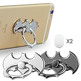 Cell Phone Ring Stand Holder Batman Shape Zinc Alloy Universal 360°Rotation Finger Loop Grip [Washable/Removable] for iPhone, Smartphones and Tablet - 2 Pack (Black&Silver)