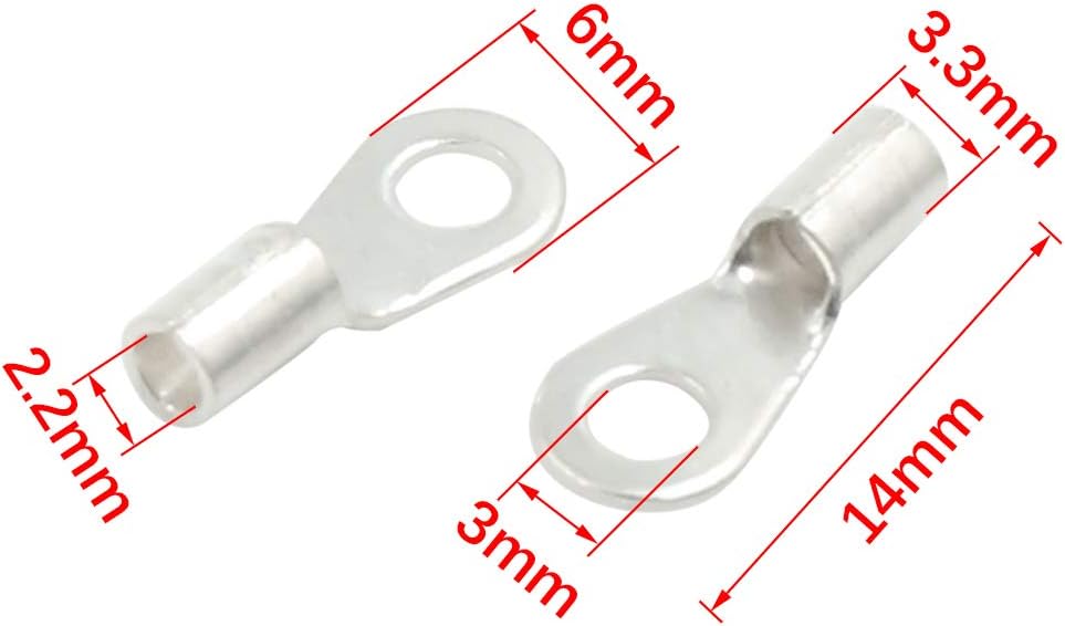 sourcing map OT1.5-3 Ring Terminals Non-Insulated Crimp Wire Connector 20pcs, Silver Tone, 13 x 10 x 1 cm - Image 3