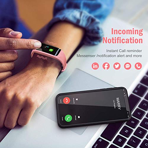 BuTure Fitness Tracker, Pedometer for Walking, Heart Rate Monitor, Fitness Tracker Watch IP67, Sleep Monitor for Exercising and All Day Wear Compatible with iPhone & Android (Pink)