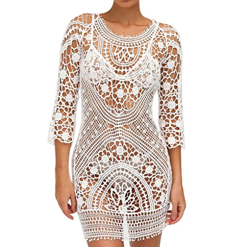 Boomboom Bikini Cover Up, Sex Beach Cover UPS Crochet Teen Girls Swimwear Cover UPS Dress Ladies Bathing Suit Cover UPS (White) - Thumbnail 3