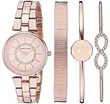 Anne Klein Women's AK/3286LPST Swarovski Crystal Accented Blush Pink and Rose Gold-Tone Watch and Bracelet Set