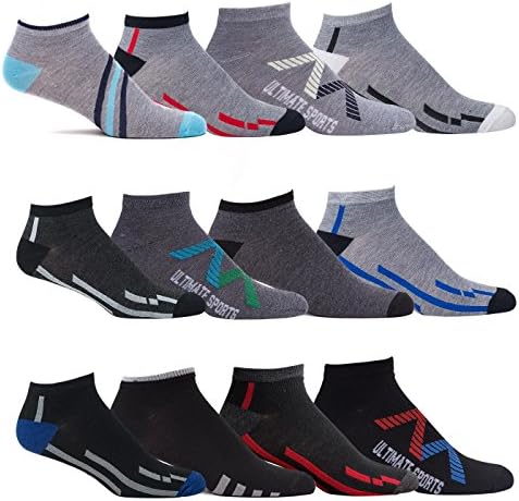 Mens Bulk Multi Color Lightweight Stretch Low Cut Athletic Ankle Socks 12 Pack (Shoe: 8-12 / Sock: 10-13, Black / Grey B2)