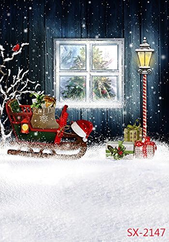 Color Your World 5x7ft Vinyl Photography Background Chrismas Sleigh Gift Snowing Photo Studio Props Backdrops