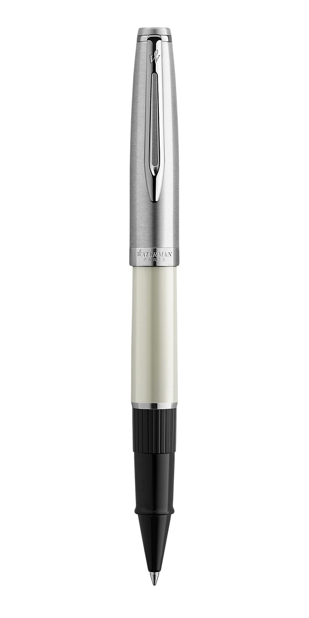 Waterman Emblème Rollerball Pen, Ivory with Chrome Trim, Fine Point with Black Refill, Gift Box