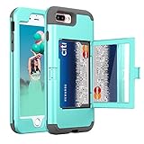 iPhone 8 Plus Wallet Case, ZAOX Heavy Duty Full Body Protection Mirror Wallet Design with Card Holder Dual Layer TPU Shockproof Kickstand Case Cover for iPhone 7 Plus/8 Plus (Mint Green)