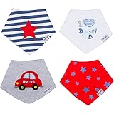 Baby Bandana Drool Bibs with Adjustable Snaps - 4-Pack - Made with Soft, High Quality Absorbent Cotton - Teething Bib for Infants & Toddlers - Unisex (For Boys & Girls)