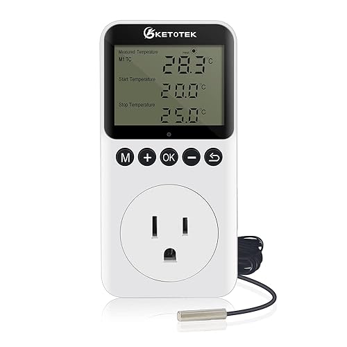 KETOTEK Digital Temperature Controller Thermostat Outlet Plug with Timer,  Day and Night Thermostatic Outlet Plug 120V with 3m Sensor for Reptile