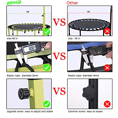 Newan 48" Silent Trampoline with Adjustable Handle Bar, Fitness Trampoline Bungee Rebounder Jumping Cardio Trainer Workout for Adults - Max Limit 330 lbs