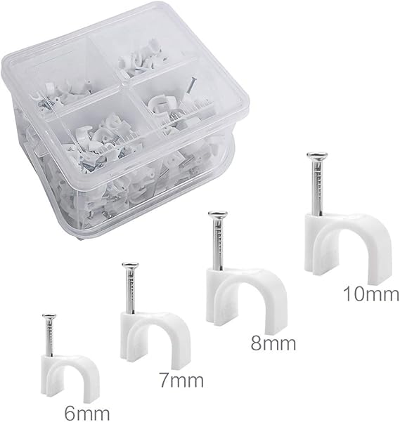 Round Cable Clips Assortment 6mm 7mm 8mm 10mm Pack of 400, with