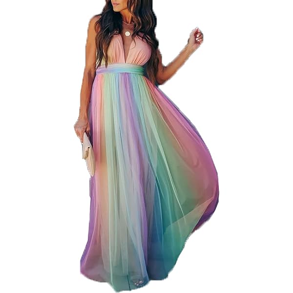 Women One Shoulder Printed Split Dress Rainbow Long Dress Colorful Dresses  at Amazon Women's Clothing store
