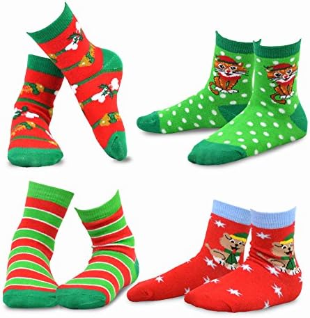 TeeHee Christmas Kids Cotton Fun Crew Socks 4-Pair Pack