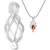 Hobbspring 1pc 925 Sterling Silver Cage Charm Silver Water Drop Bead Cage Pendants Oval Hollow Big Cages Charms Bead Locket Pendants for Women Pearl Necklace Jewelry Making