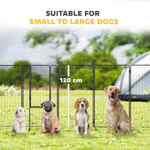 PawHut 16 Panels Dog Playpen, 27" W x 47" H Portable Heavy Duty Pet Fence with Door & Strap for Indoor Outdoor Backyard Garden, Foldable Puppy Pet Pen for Large Dogs