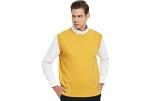 TopTie Men's Business Sweater Vest Cotton Jumper Top-Yellow-2XL