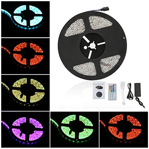 Anten LED RGB Waterproof Strip Lights SMD 5050 16.4ft 5M 300leds 20 Colors Changing Flexible LED Rope Lights with 44Key Remote 12V Power Supply IR Control Box