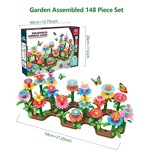 FENGYUAN Flower Building Toy Set for Girls, Arts and Crafts Kit for Toddlers, STEM Activities and Gardening Pretend Playset, 148 pcs
