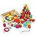 Lewo Lacing Beads for Kids Toddler Toy Wooden Jumbo Primary Lacing Toys for Toddlers Autism Fine Motor Skills Montessori Toys 30 Pcs with 2 Laces