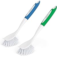 Amazer Dish Brush with Handle, 2 Pack Kitchen Scrub Brushes for Cleaning, Dish Scrubber with Stiff Bristles for Sink, Pots, P