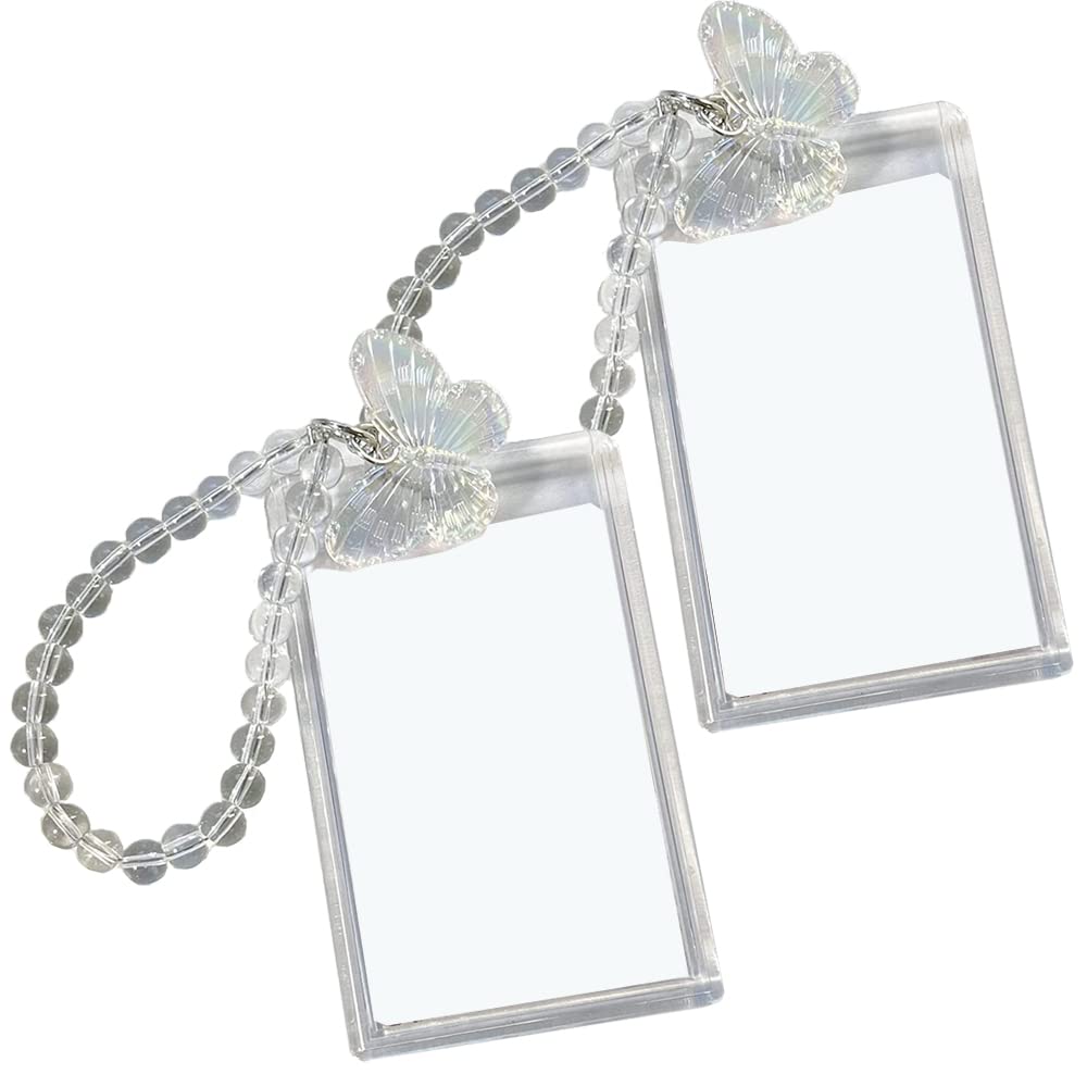 2 Pcs Acrylic Photocard Holder Bus Card Student Card 3 Inch Credit ID Bank Card Cute Girl's Bus Pendant Keychain Badge Holder Girls for Photocard Keychain (Butterfly Pendant) — image 1