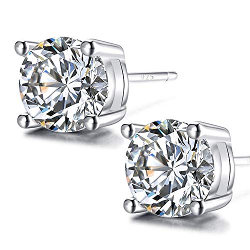 Sterling Silver Stud Earrings, Round Clear Cubic Zirconia Silver Stud Earrings for Women Men Gift