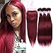 Aigemei Hair Peruvian 3 Bundles Straight Hair With'' Closure Burgundy #33 Burgundy Human Hair Bundles Straight Hair Weave 14 16 18+10