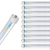 Brillihood T8 T12 8FT LED Tube Light, 40w Single Pin FA8 Lamps, 6000K Cool White, Fluorescent Bulb Replacement, Clear Cover, Dual-Ended Power, (Pack of 10)